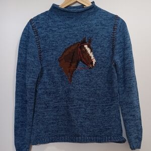 Vintage Western Design Rodeo Blue Sweater with Horse Design